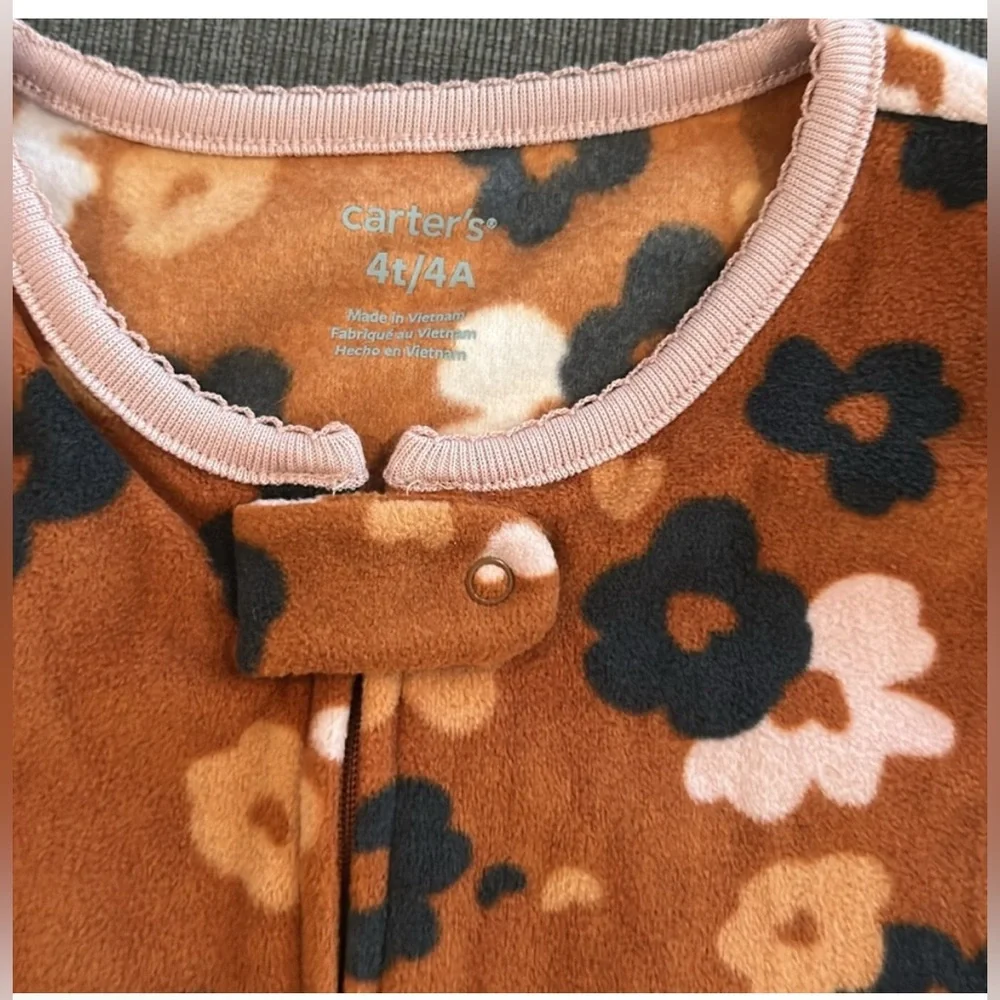 Carters Fleece Footie Pajama brown Floral 4T NWT